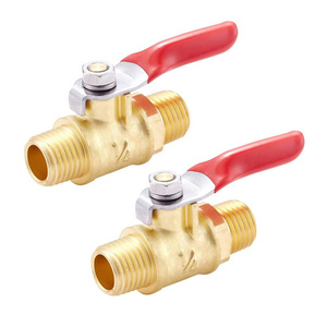 Brass Water Mini Ball Valve Shut Off Switch, 1/4" NPT Male x 1/4 INCH NPT Male Hose Barb Pipe Tubing Fitting Coupler, 180 Degree