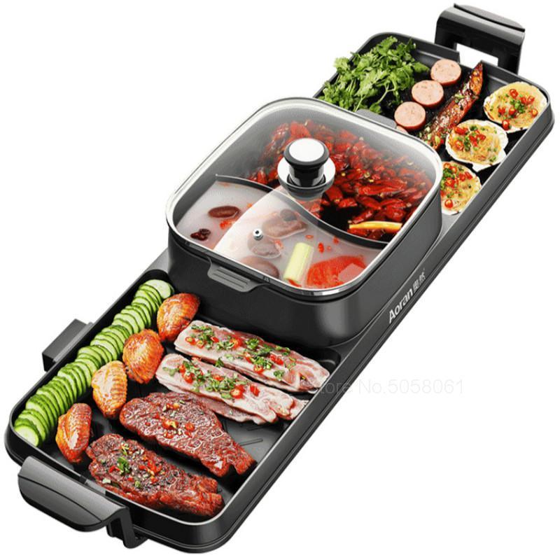 Wholesale Low Price 220V Temperature Controllable Indoor 2 In 1 Electric Grill And Hotpot