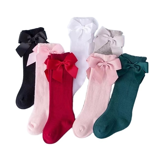 HEHE  Spanish Style Baba Girl Children's Stockings 0-5 Years Old Cotton Newborn Toddler Bow Socks School Knee Socks