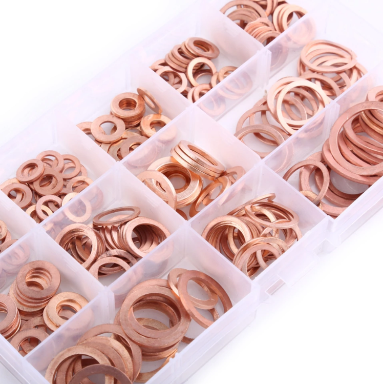 568PC 30 Sizes Assorted Solid Copper Crush Washers Set flat sealing gasket