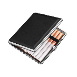 Portable men's creative fashion metal cigarette box case anti-pressure cigarette clip leather cigarette cases