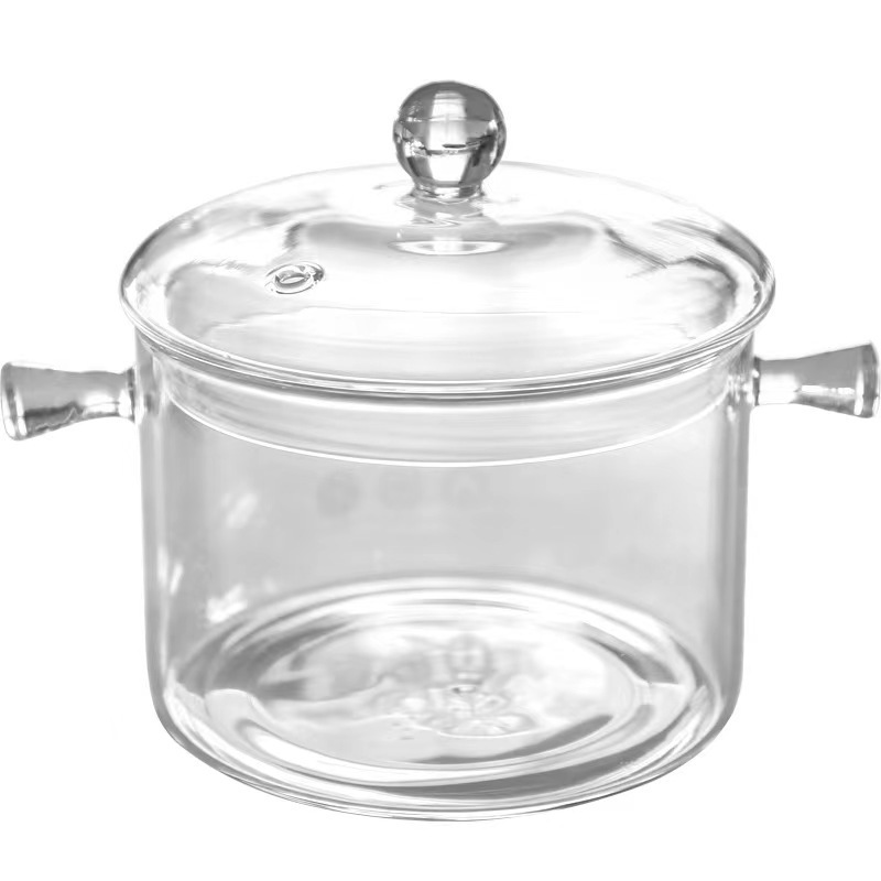 Heat Resistant Food-grade Glass Cooking Pot Clear Glass Soup Pot with Lid Double-ear Cooking Pot