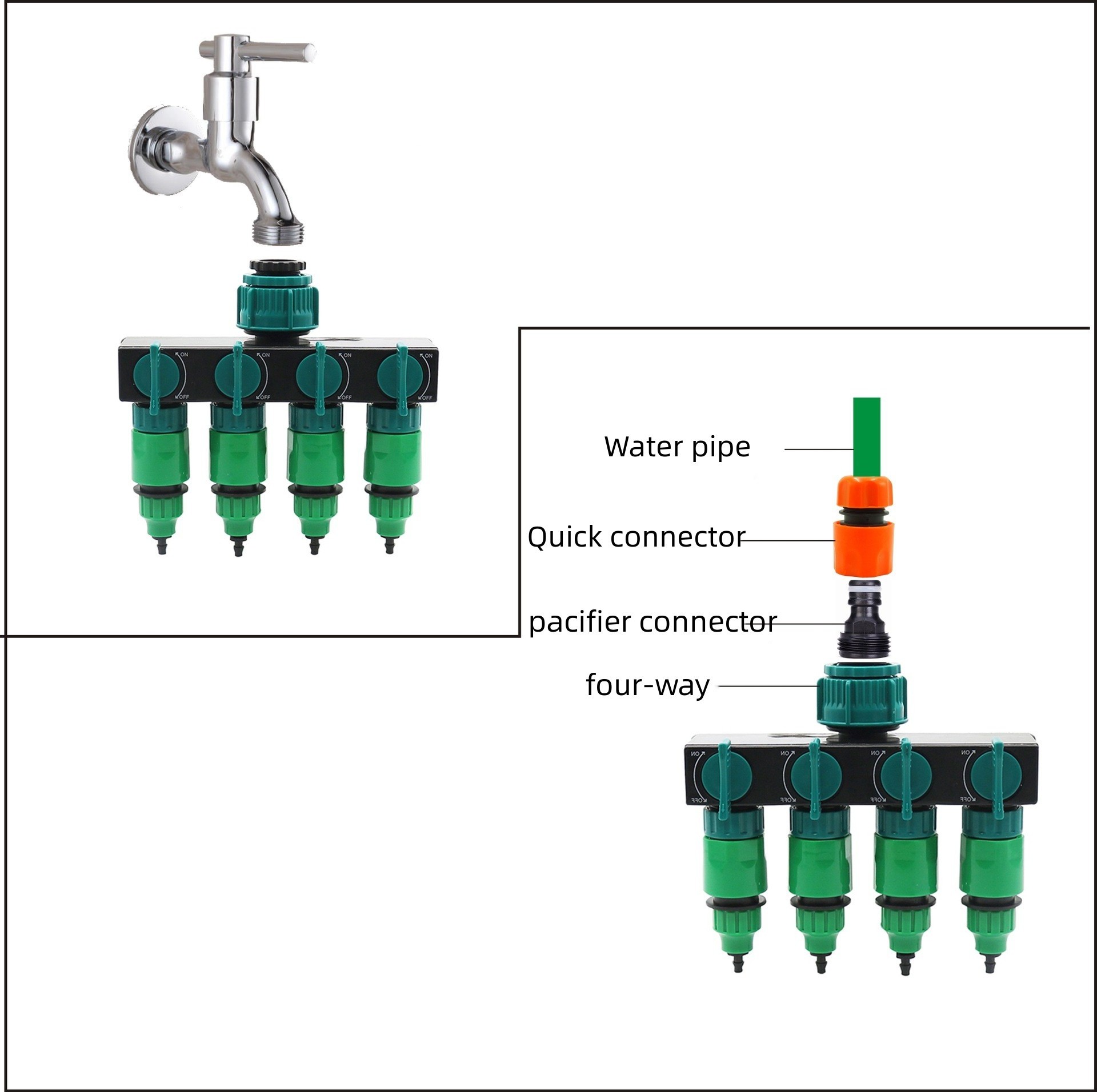 Garden watering Lawn maintenance European-style faucet Four-way shunt valve shunt irrigate faucet Water distributor