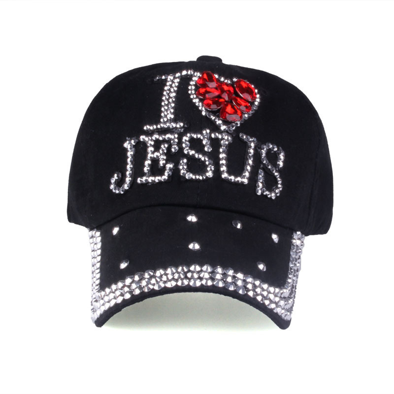 Leisure Jesus Heart Printed Baseball Cap Fashion Rhinestone Adjustable Outdoor Sports Cap for Women Men Cotton Sun Hat Hip-Pop