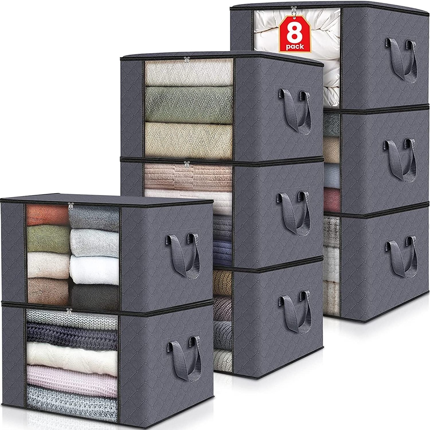 6 Pack 90L Clothes Storage, Foldable Blanket Storage Bags, Storage Containers for Organizing Bedroom