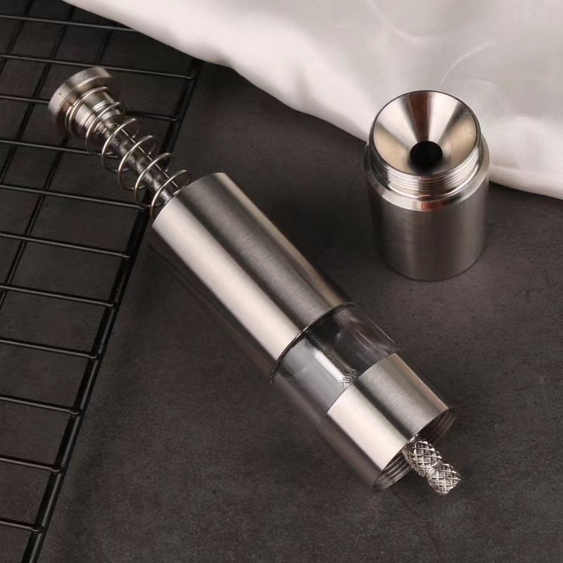 Stainless steel manual seasoning herb pepper grinder press crusher mini grinder freshly ground seasoning bottle