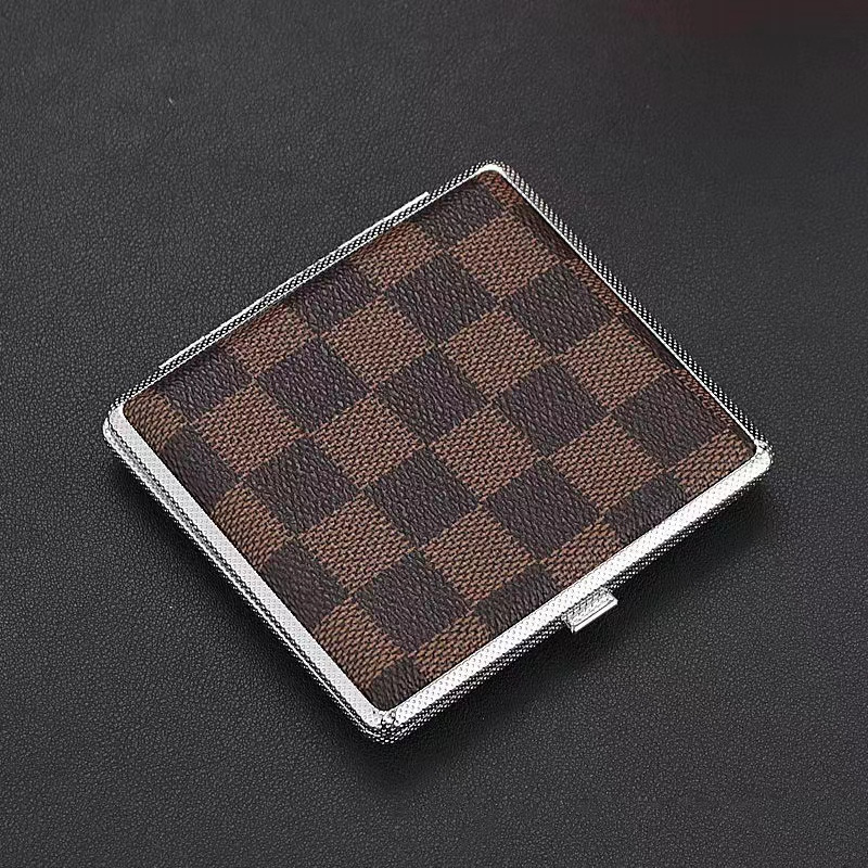 Portable men's creative fashion metal cigarette box case anti-pressure cigarette clip leather cigarette cases