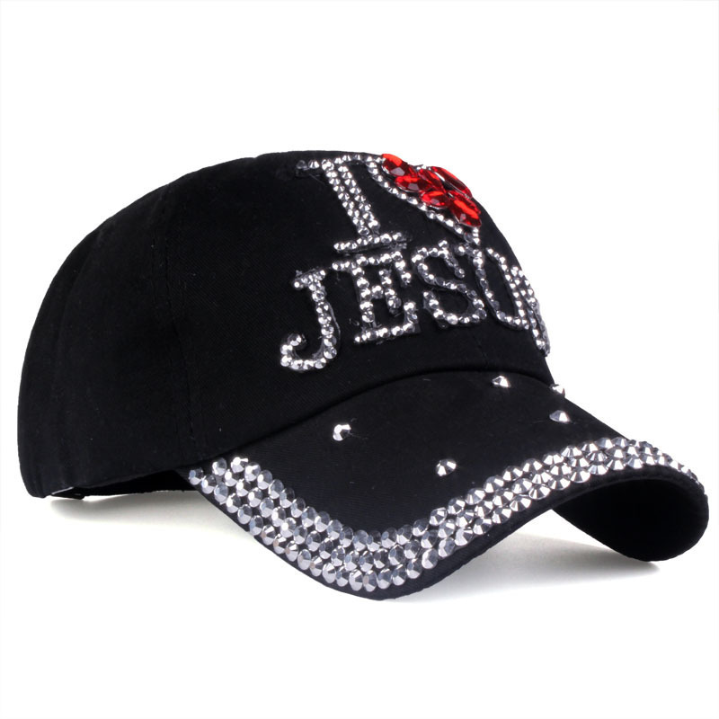 Leisure Jesus Heart Printed Baseball Cap Fashion Rhinestone Adjustable Outdoor Sports Cap for Women Men Cotton Sun Hat Hip-Pop