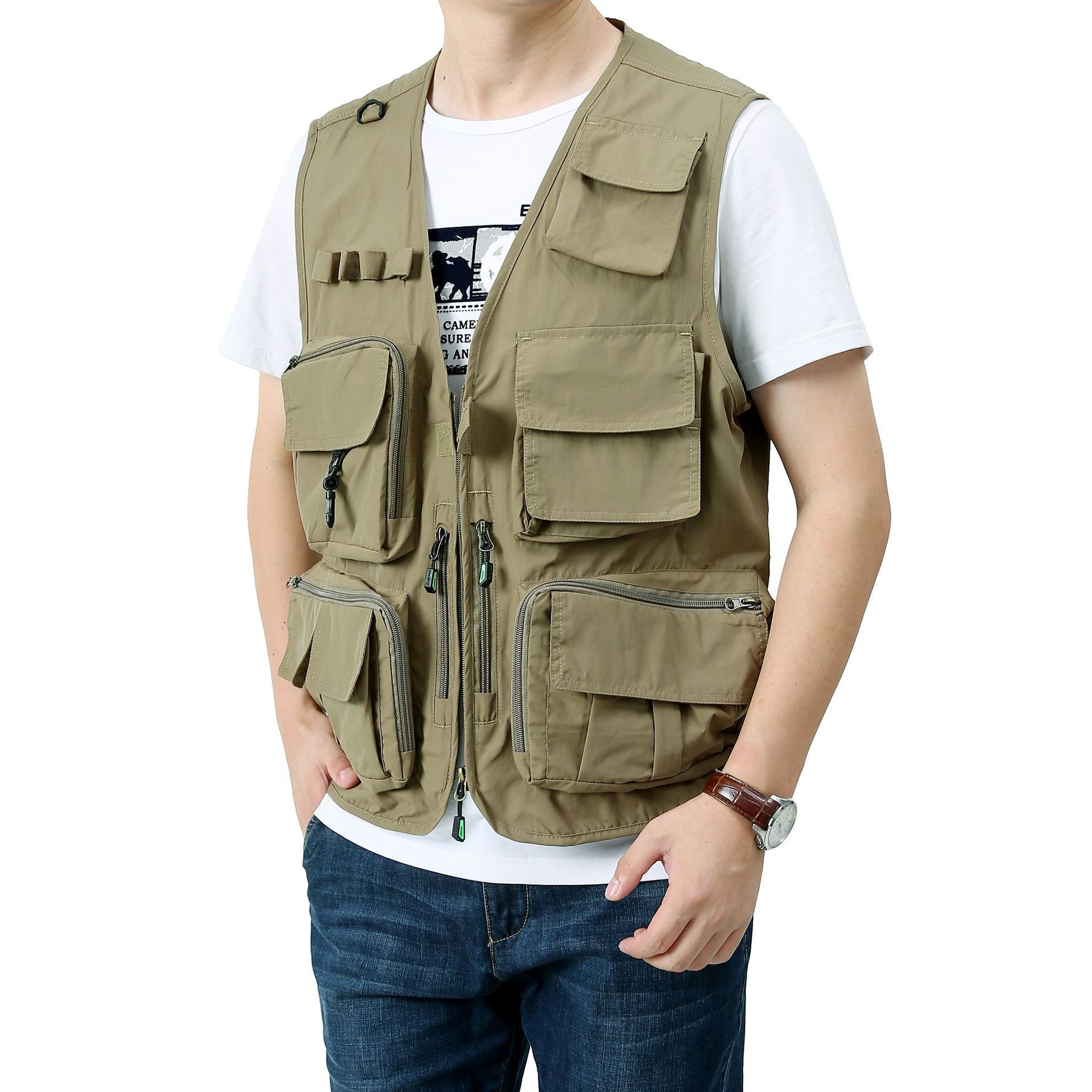 Men's Black Utility Fishing Vest Outdoor Summer Lightweight Work Photo Safari Cargo Vest