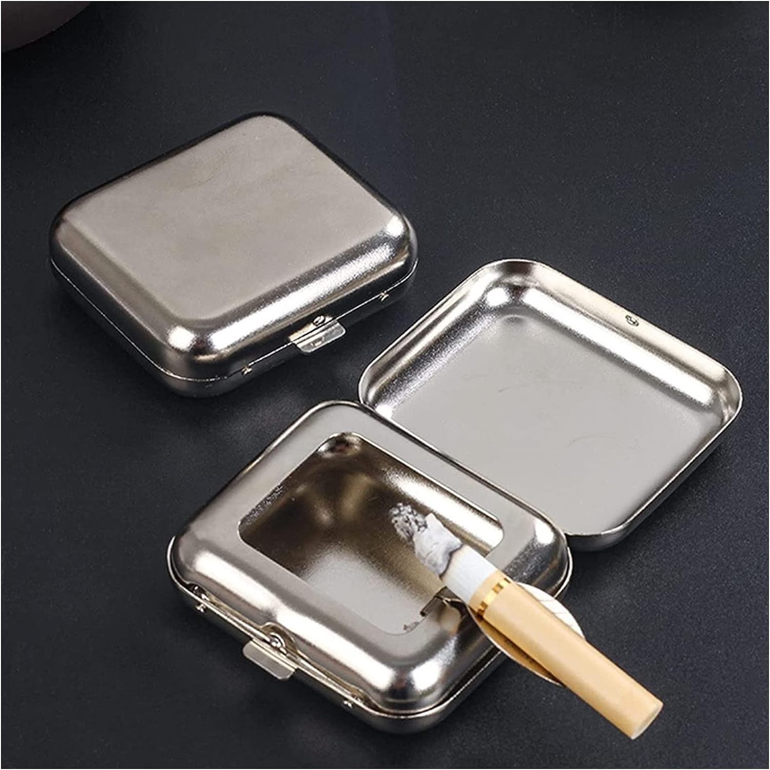 OEM Custom Logo Pocket Ashtray Windproof Ashtray with Lid Stainless Steel Car Ash Tray