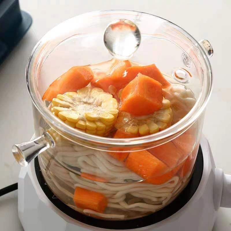 Heat Resistant Food-grade Glass Cooking Pot Clear Glass Soup Pot with Lid Double-ear Cooking Pot