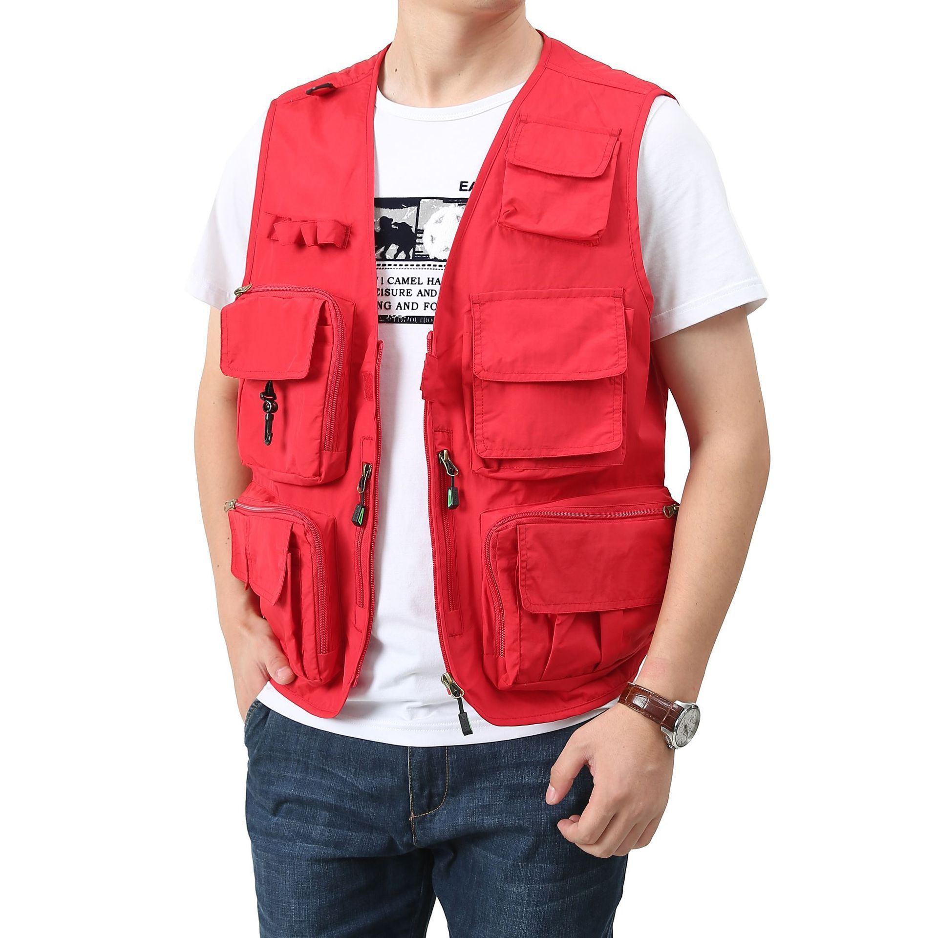 Men's Black Utility Fishing Vest Outdoor Summer Lightweight Work Photo Safari Cargo Vest