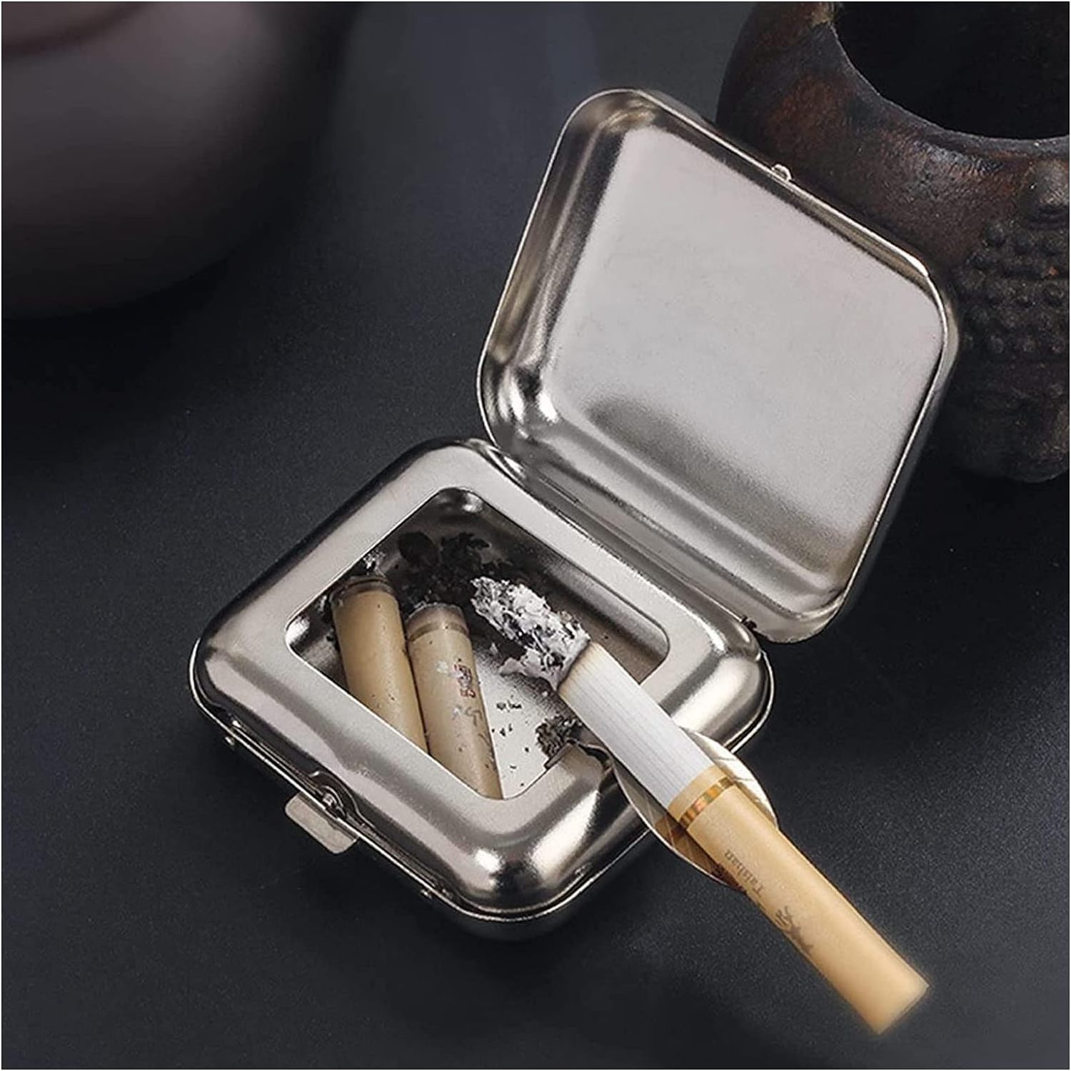 OEM Custom Logo Pocket Ashtray Windproof Ashtray with Lid Stainless Steel Car Ash Tray