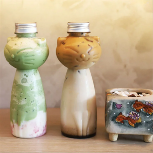 Cute Cat Shape Water Bottles For Milk Tea Coffee Juice Portable Drinking Cup Transparent Juicing Beverage Drink Bottle