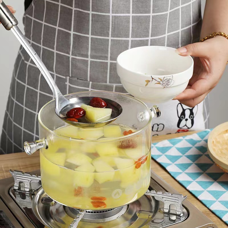 Heat Resistant Food-grade Glass Cooking Pot Clear Glass Soup Pot with Lid Double-ear Cooking Pot