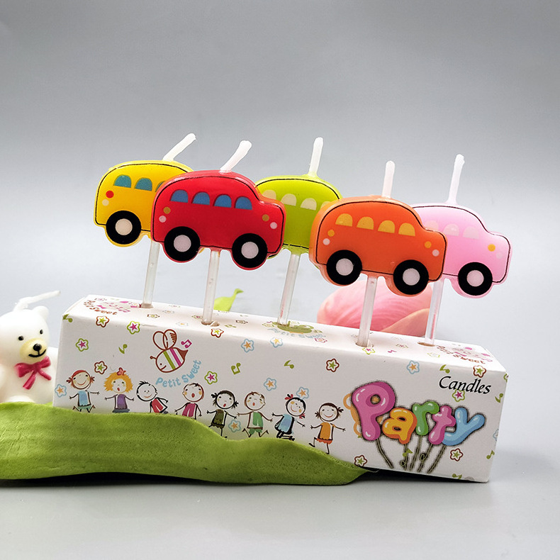 Creative children's cartoon party cake decoration flat bus car small train shape birthday candle