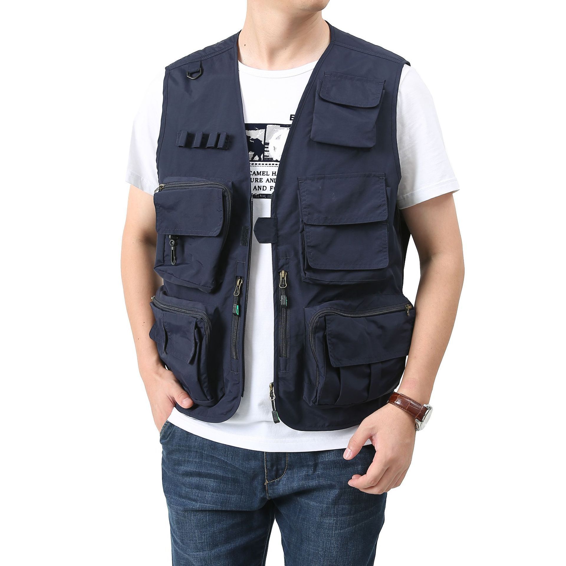 Men's Black Utility Fishing Vest Outdoor Summer Lightweight Work Photo Safari Cargo Vest