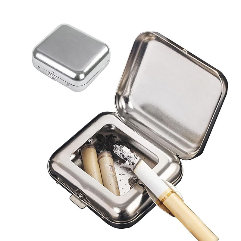 OEM Custom Logo Pocket Ashtray Windproof Ashtray with Lid Stainless Steel Car Ash Tray