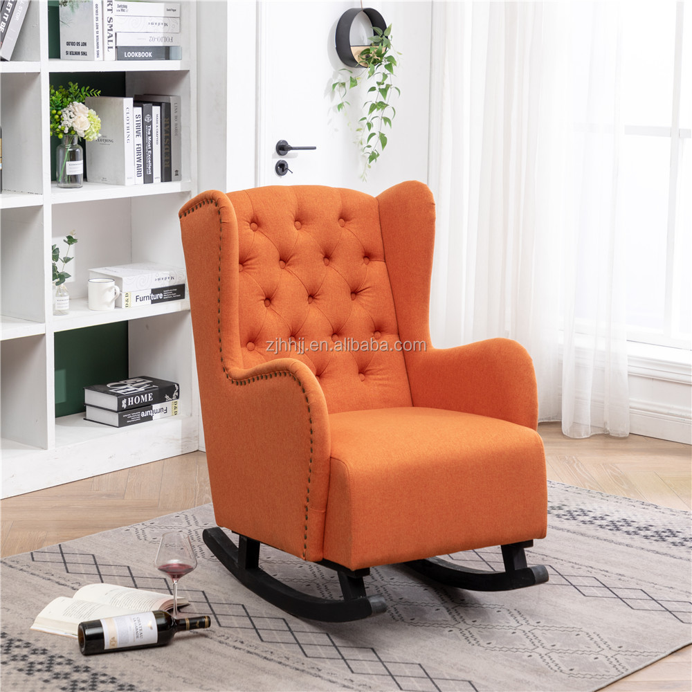 Rocking Chair, Comfortable Rocker Fabric Velvet Upholstered Glider Rocker, Accent Chair Padded Seat with High Backrest