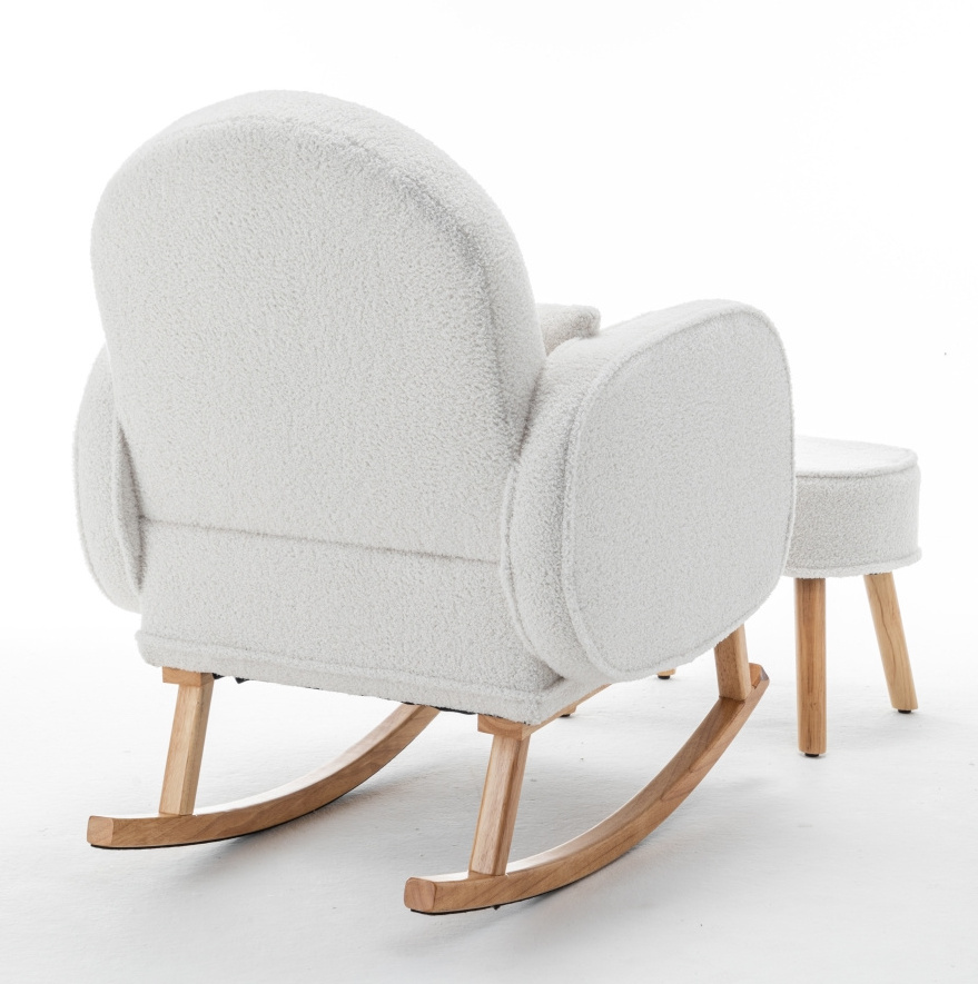 Modern Upholstered Teddy Fabric Rocking Chair,Armchair and Pocket for Living Room Bedroom Balcony Offices