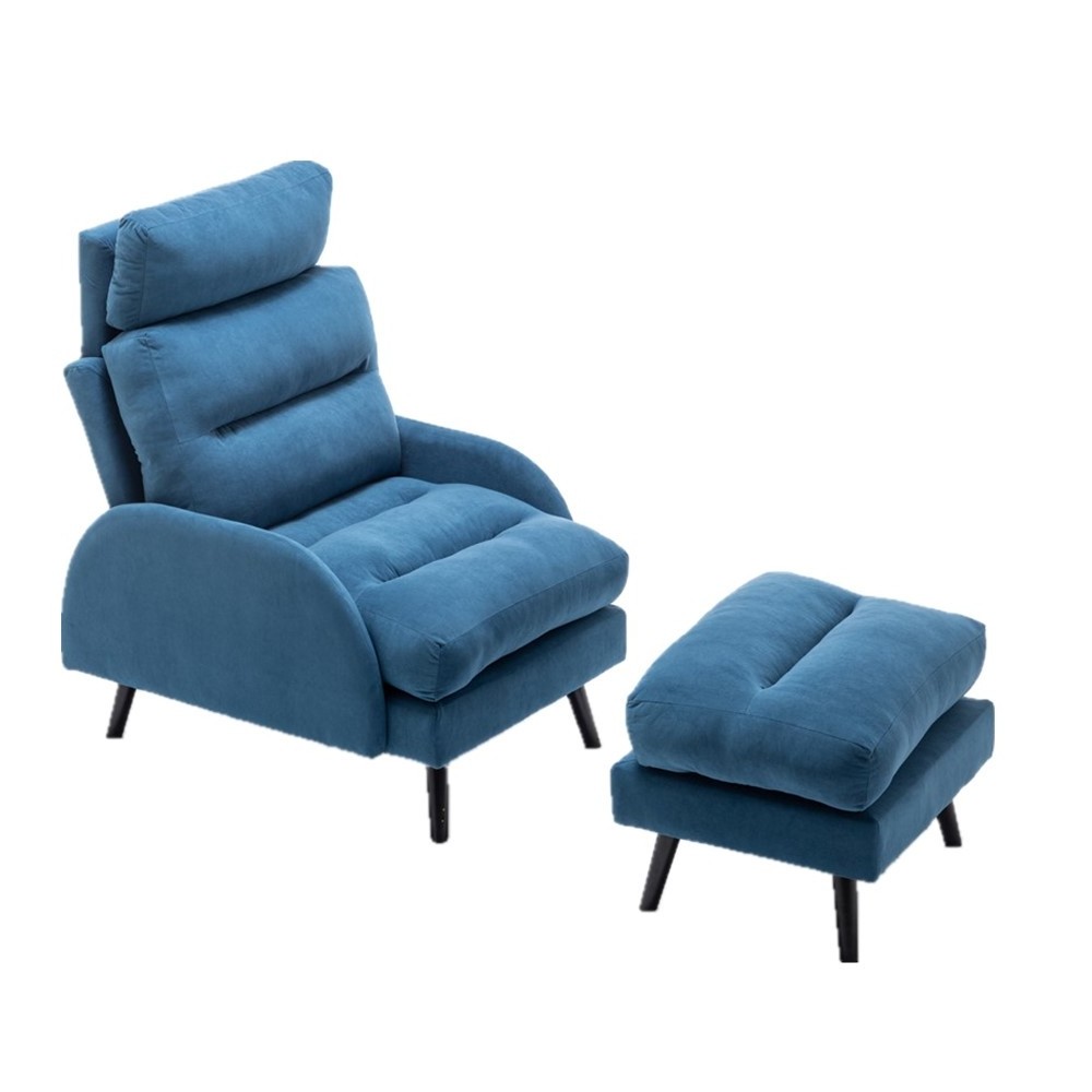 Adjustable Accent Chair and Ottoman Set, Velvet Fabric Living Room Chair Modern Bedroom Chairs Leisure