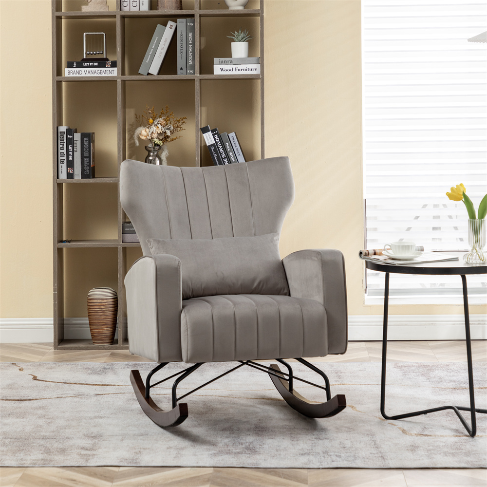 Nursery Rocking Chair,Upholstered Glider Chair with High Backrest Armchair Chair for Living Room Bedroom Offices