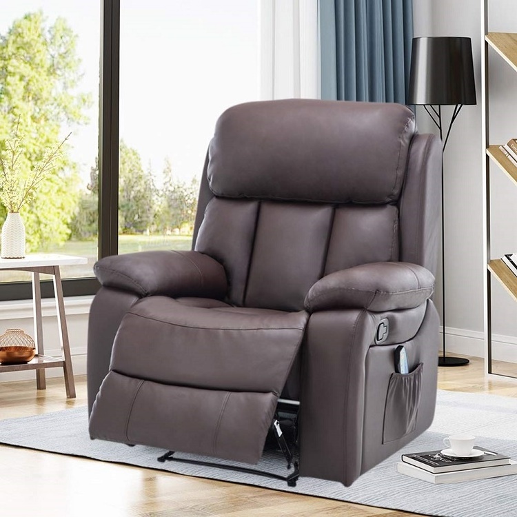 The Man-Den Leather Power Recliner with Adjustable Headrest, Leather Classic Recliner Single Sofa Home Theater Seating