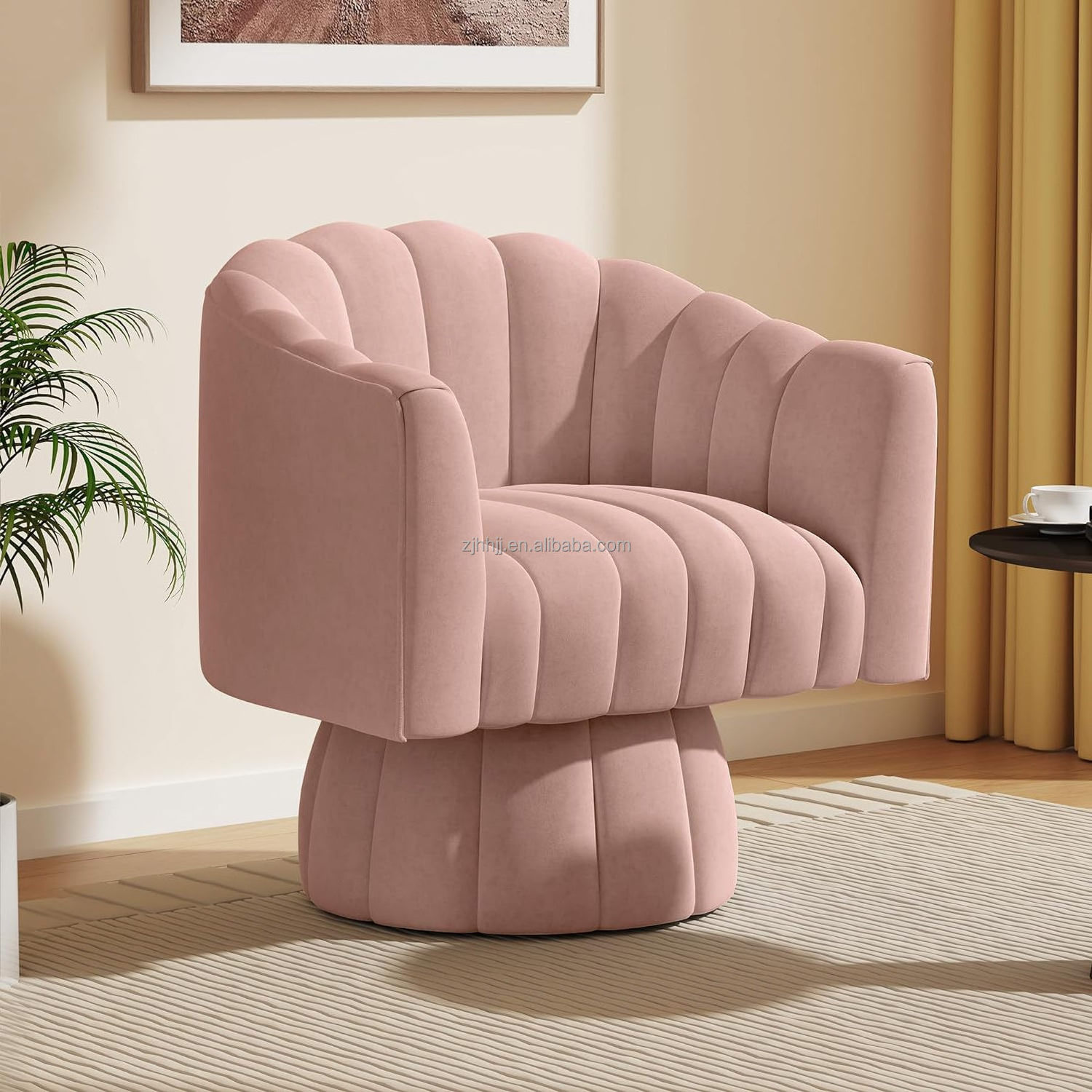 Modern 360 Degree Swivel Velvet Barrel Accent Chair, Comfy Side Corner Shell Sofa Chair for Small Spaces furniture