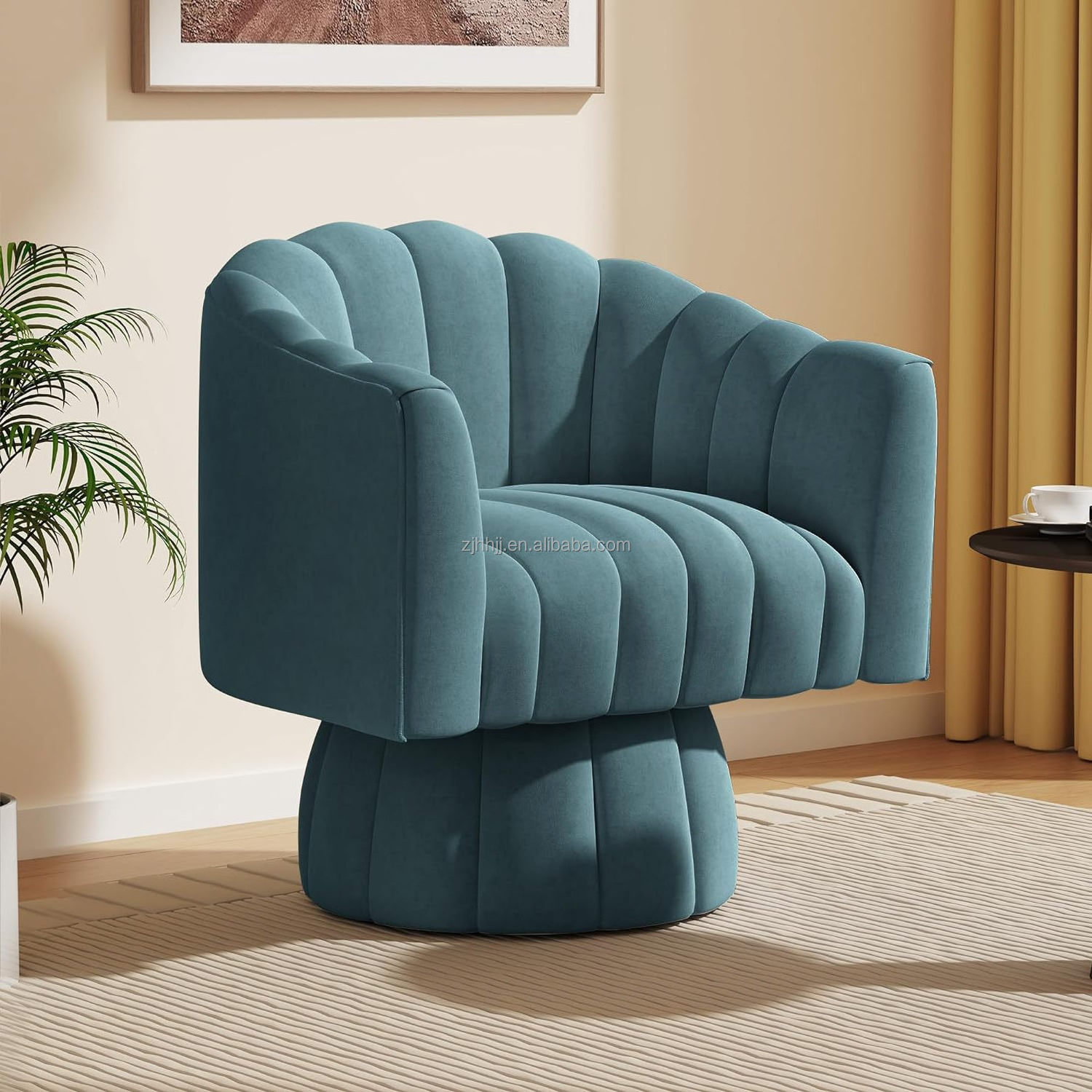 Modern 360 Degree Swivel Velvet Barrel Accent Chair, Comfy Side Corner Shell Sofa Chair for Small Spaces furniture