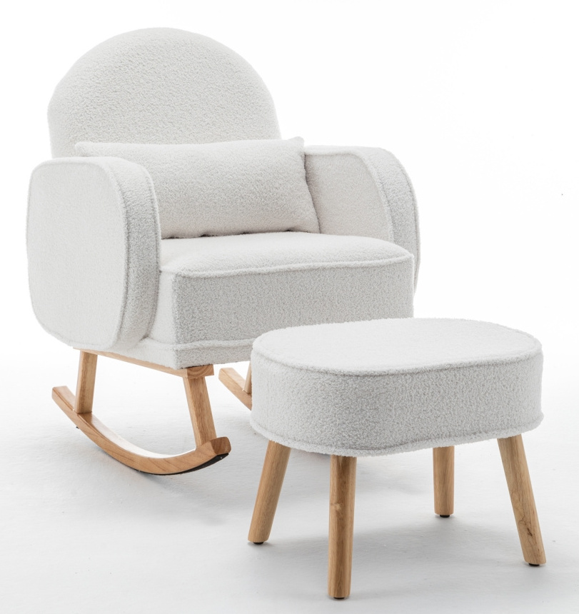 Modern Upholstered Teddy Fabric Rocking Chair,Armchair and Pocket for Living Room Bedroom Balcony Offices