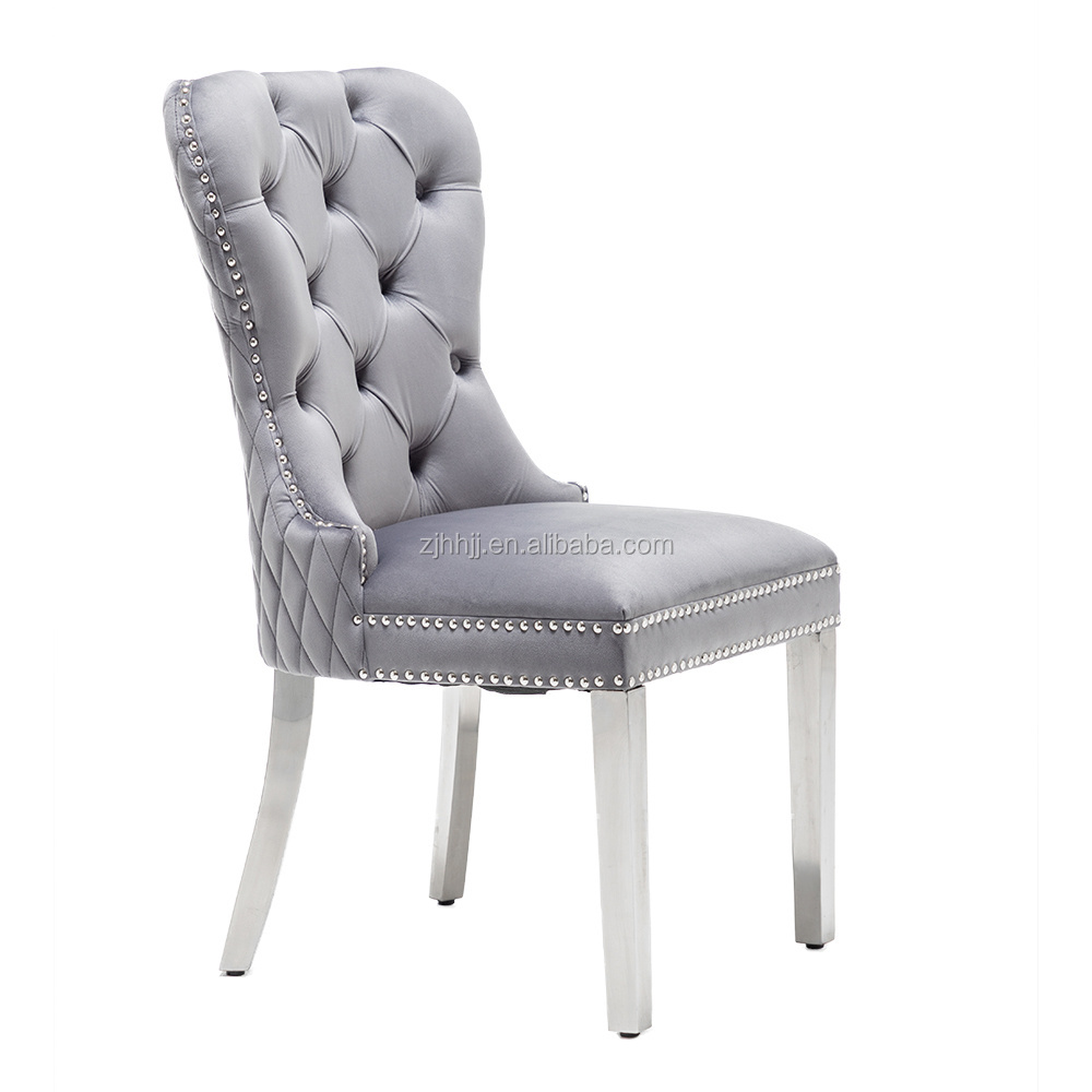 European Velvet Dining Chair, Lion Knocker Stainless Legs Home Furniture Fabric Antique Velvet Modern Design Room Dining Chair