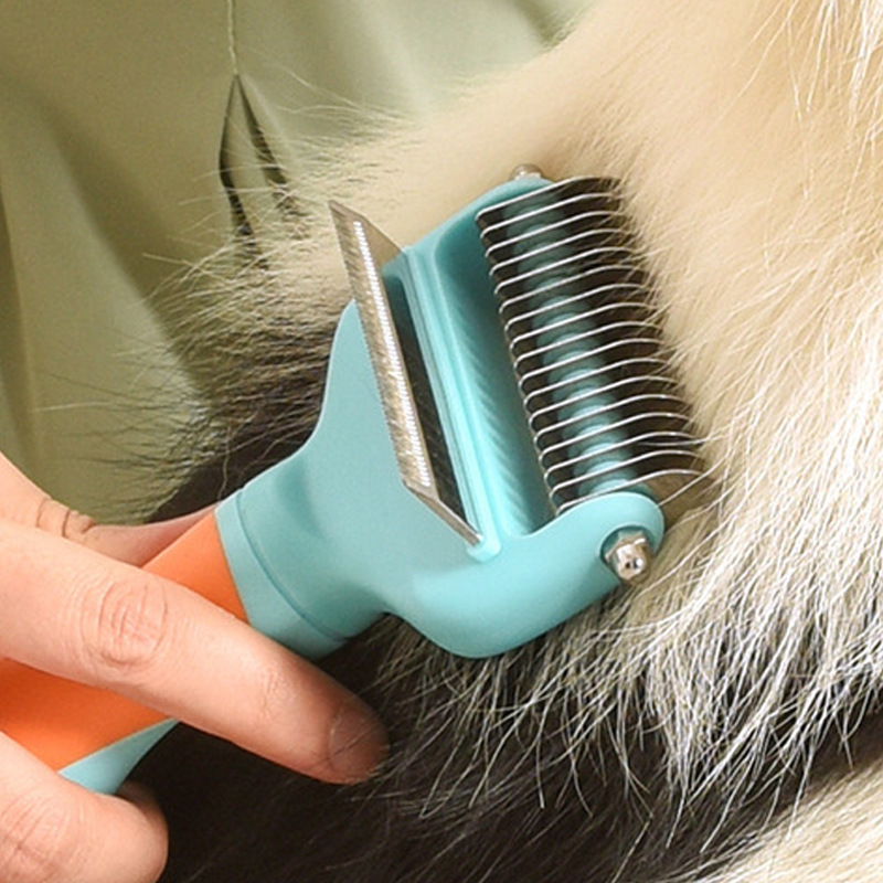 2 in 1 Knot Stainless Steel brush Cat Demating Tools Open Clean Hair Removal Pet small animal Grooming Dog Brush For Shedding