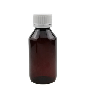 hot sell 4 oz pet round amber plastic bottle with crc cap for syrup Medicine