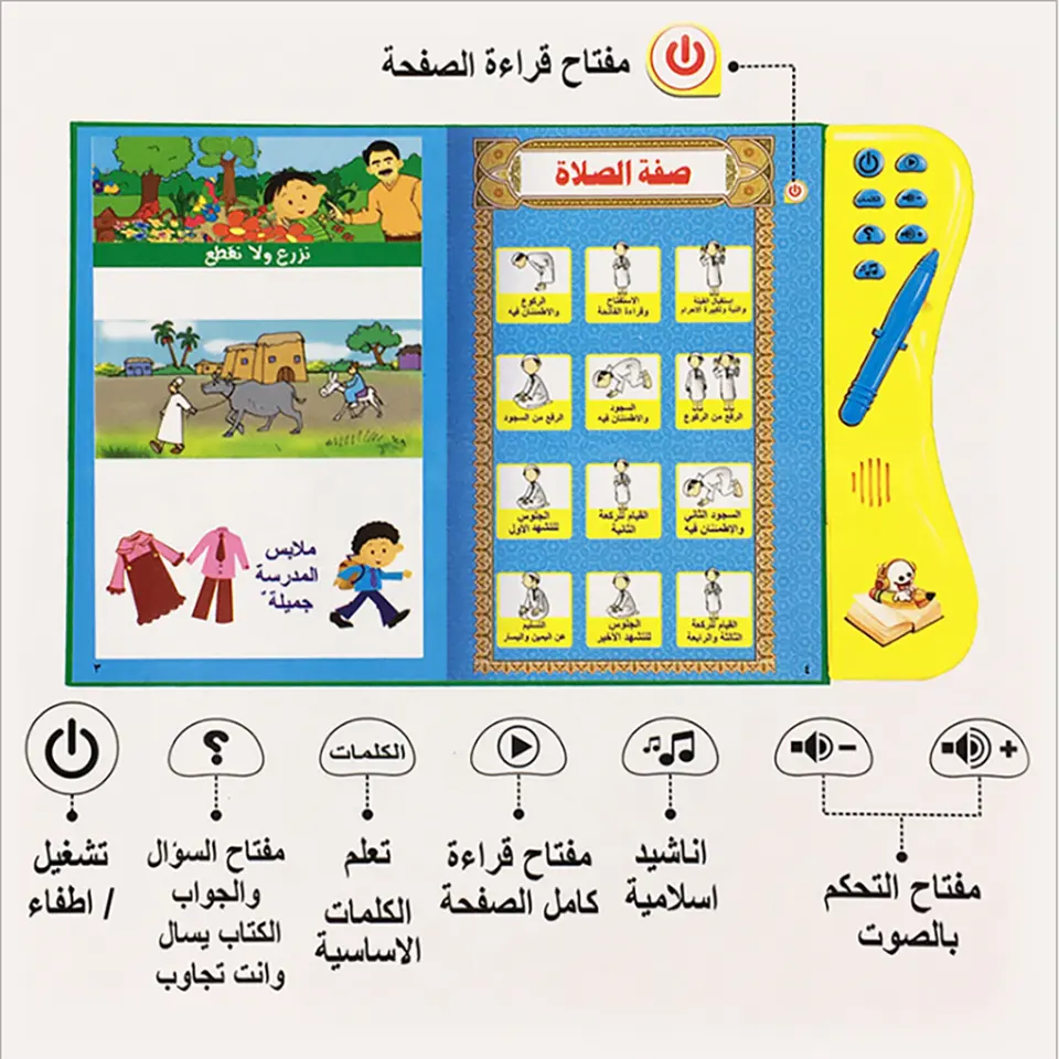 Electric Smart Early Education Learning Machine Teaching Arabic  LCD Interactive Talking Pen Intelligent e-book Muslim Toys