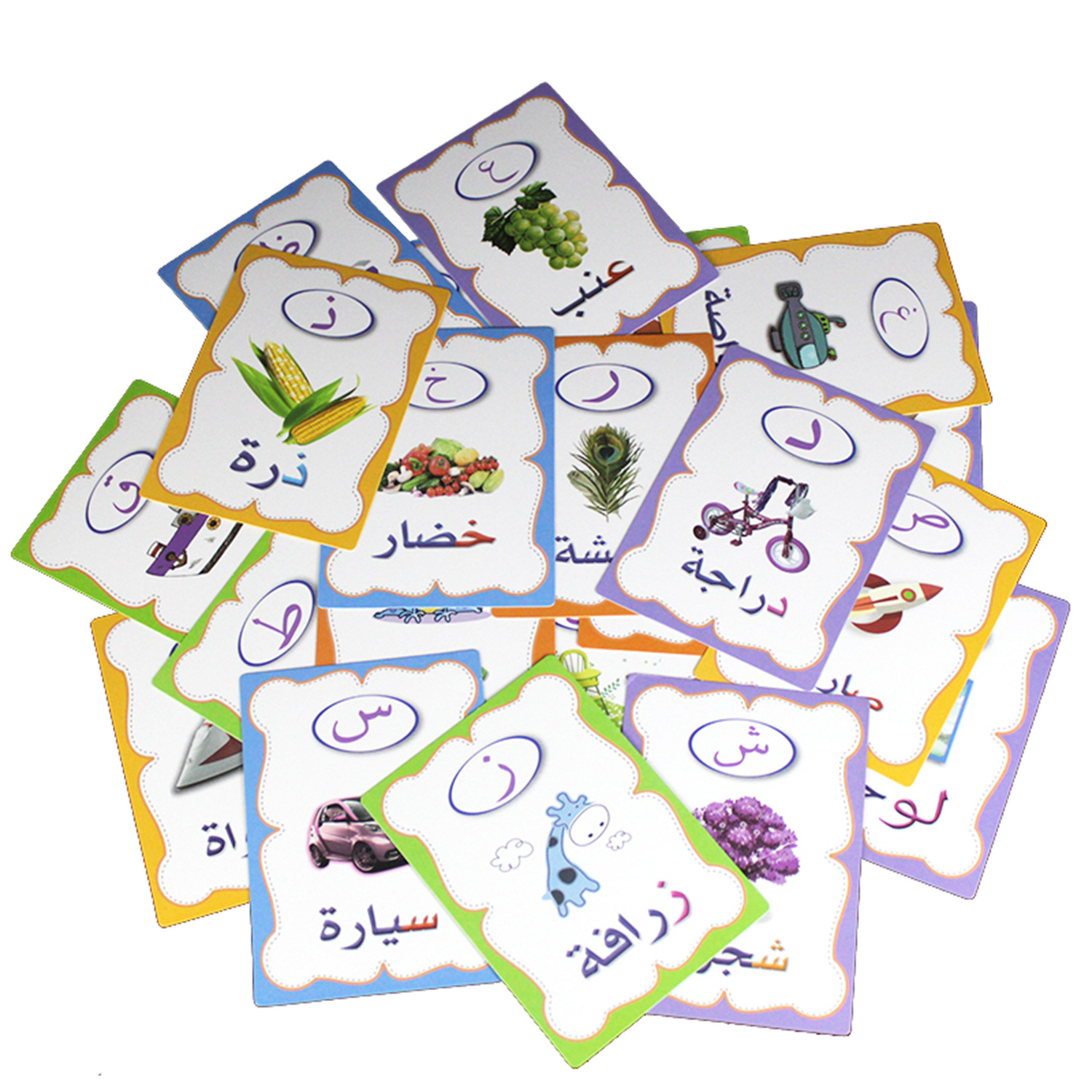 Children Arabic Alphabet/Letter Words Flash Cards Learning Supplies for Kindergarten Preschool Kids Early Educational Memory Toy