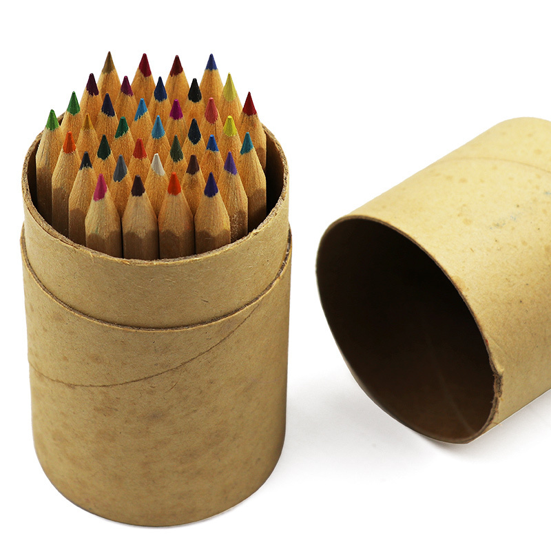 HONGHU 3.5 INCH nature wood color pencil short colour pencil nature paper barrel packing cheap office and school packing