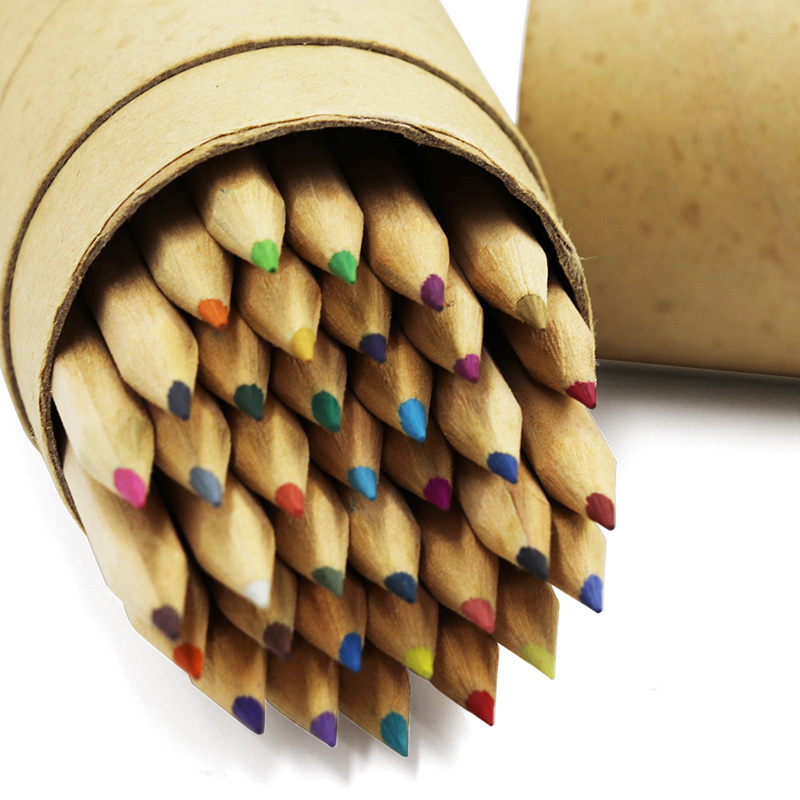 HONGHU 3.5 INCH nature wood color pencil short colour pencil nature paper barrel packing cheap office and school packing