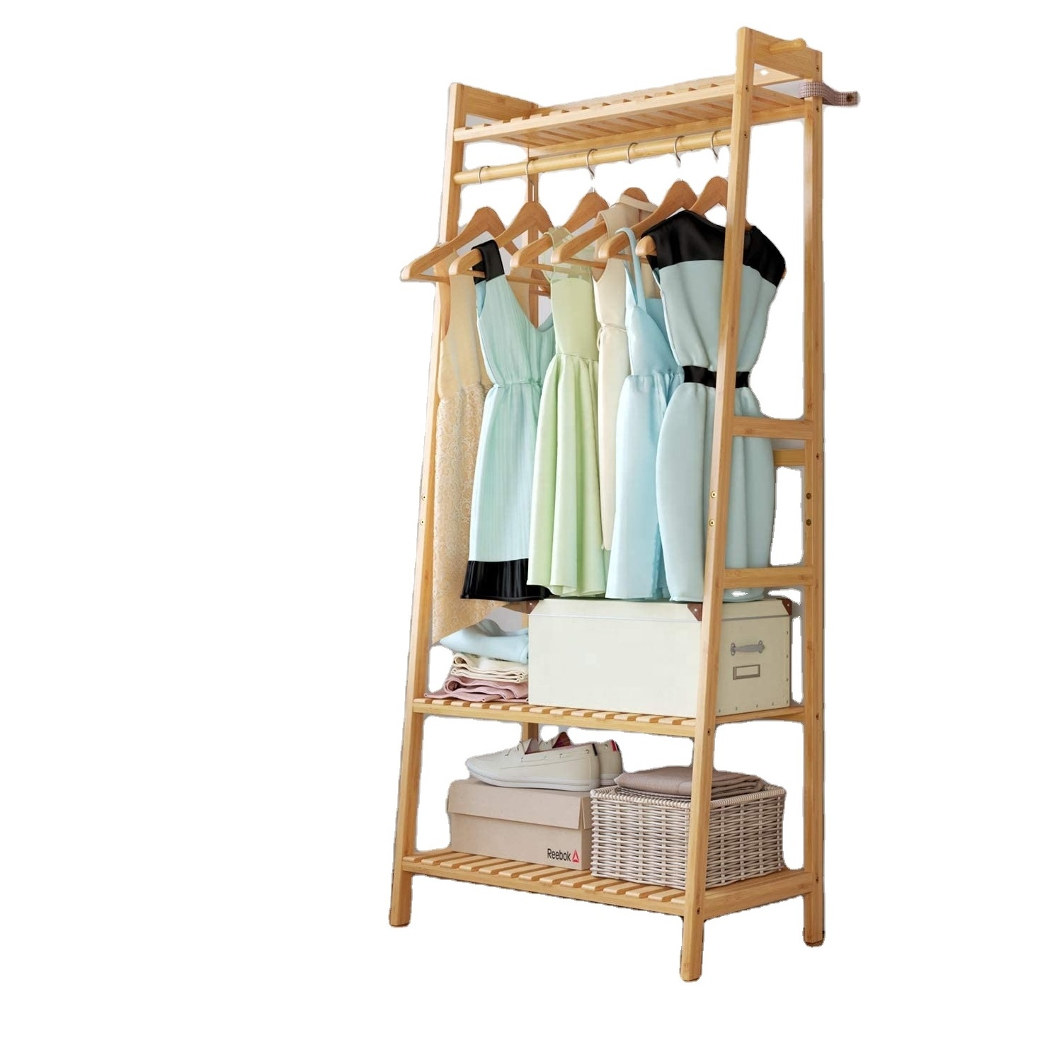 Hanging Heavy Duty Rack with Top Shelf Shoe Clothing Storage Organizer Shelves Wooden Wardrobe