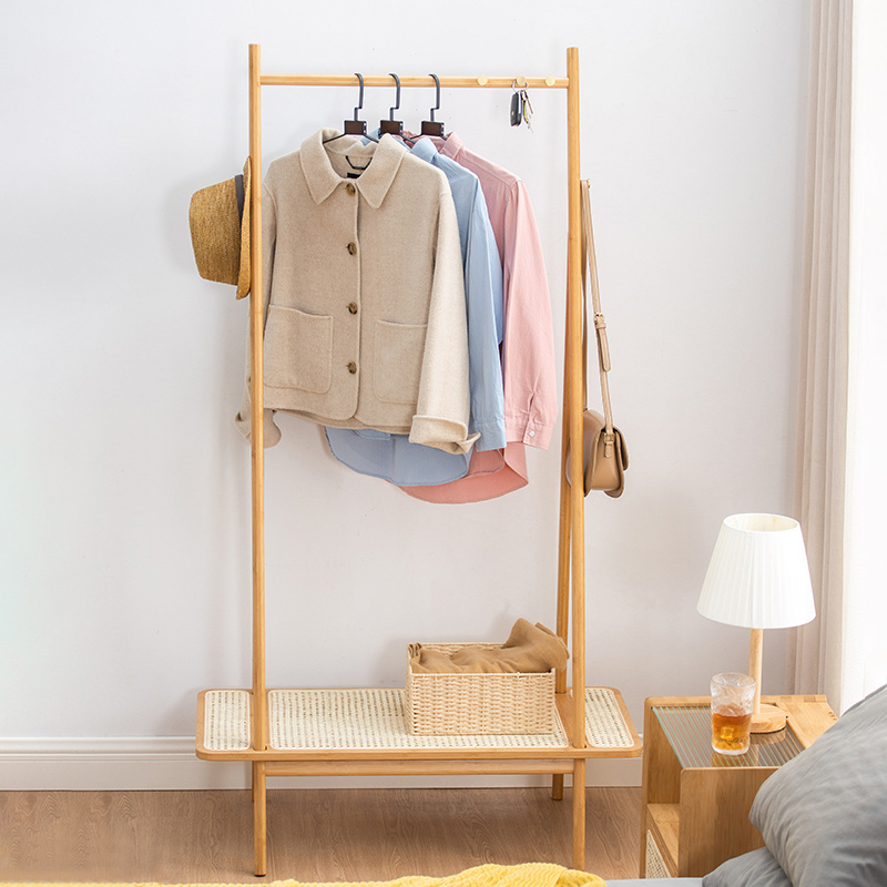 bedroom clothes rack bamboo coat rack with vattan separator plate house vertical hangers