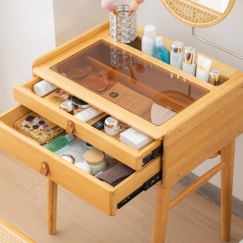 Japanese style simple and modern multifunctional bamboo dresser with mirror bedroom work table