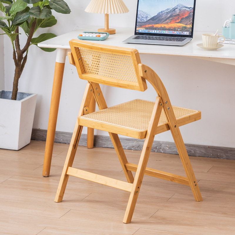 Rattan solid wood frame backrest foldable dining wicker chair