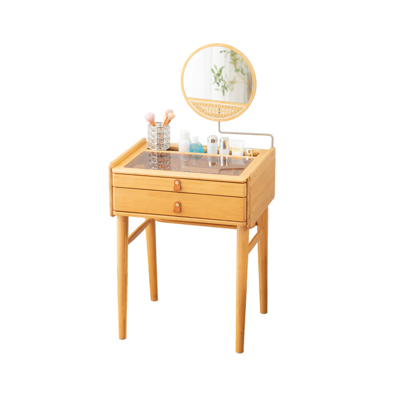 Japanese style simple and modern multifunctional bamboo dresser with mirror bedroom work table