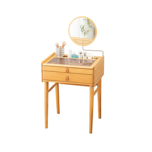 Japanese style simple and modern multifunctional bamboo dresser with mirror bedroom work table