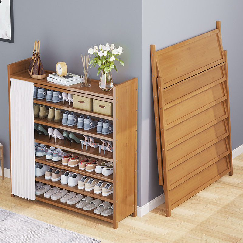 Factory Foldable Multilayer Natural Bamboo Shoe Rack Shoe Shelf Bamboo cabinet Save Space