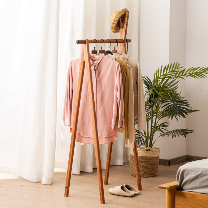 Simple wooden cloth and hat racks folding dismountable clothes hangers in bedroom