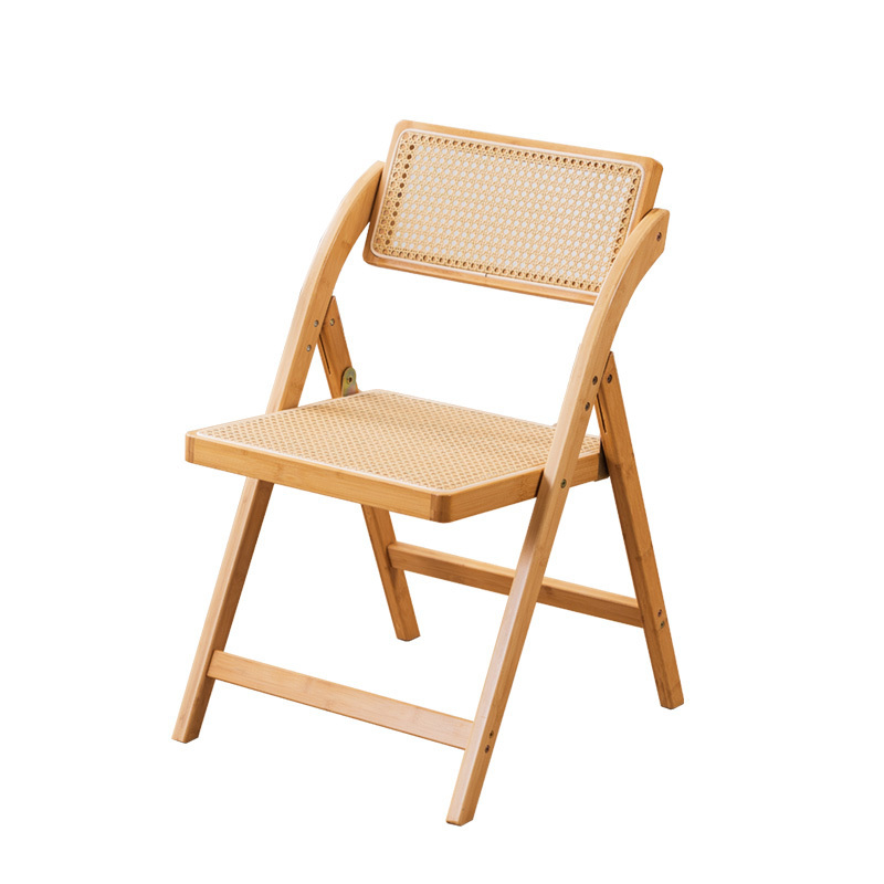 Rattan solid wood frame backrest foldable dining wicker chair