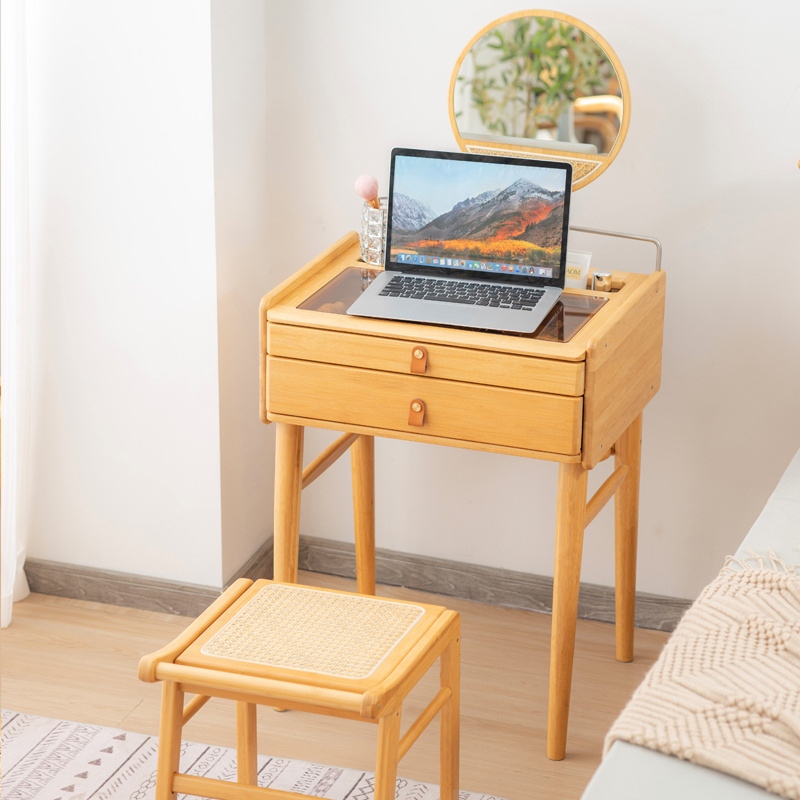 Japanese style simple and modern multifunctional bamboo dresser with mirror bedroom work table