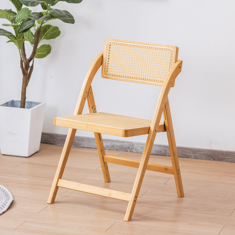 Rattan solid wood frame backrest foldable dining wicker chair