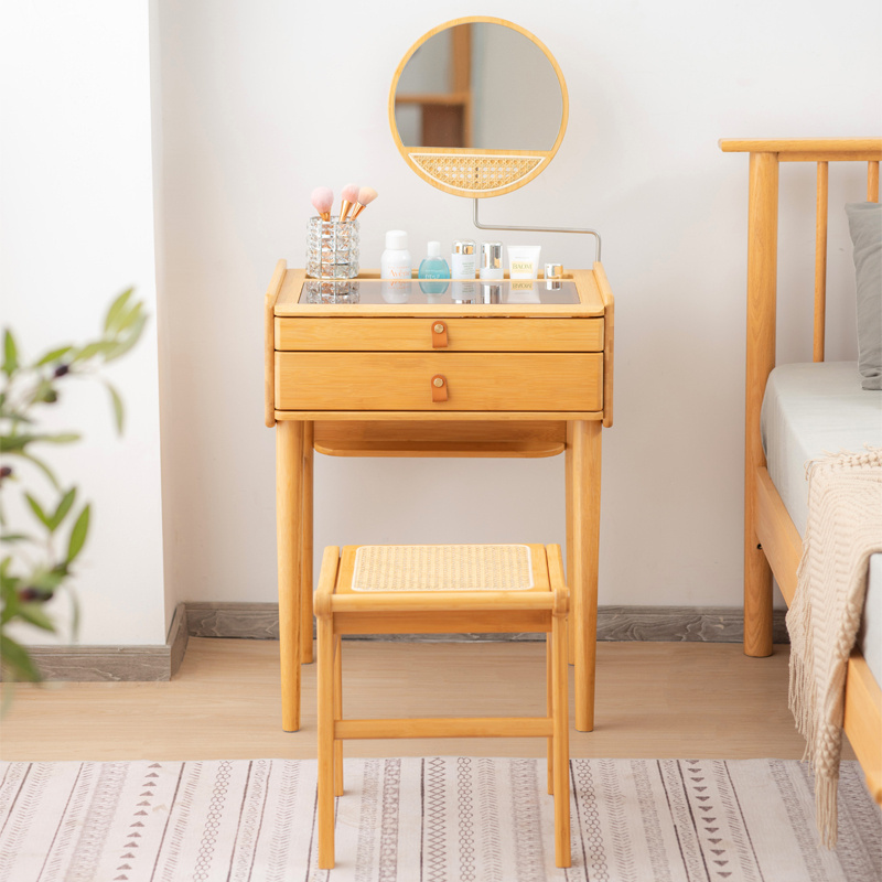 Japanese style simple and modern multifunctional bamboo dresser with mirror bedroom work table