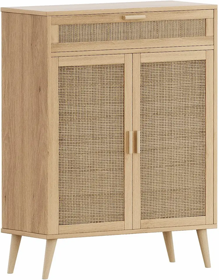 wooden independent storage cabinet with rattan door and large drawer for home storage and decor 2 door rattan storage cabinet